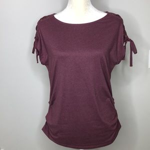 AUW Shoulder Tie Tee with Ruching Size Small